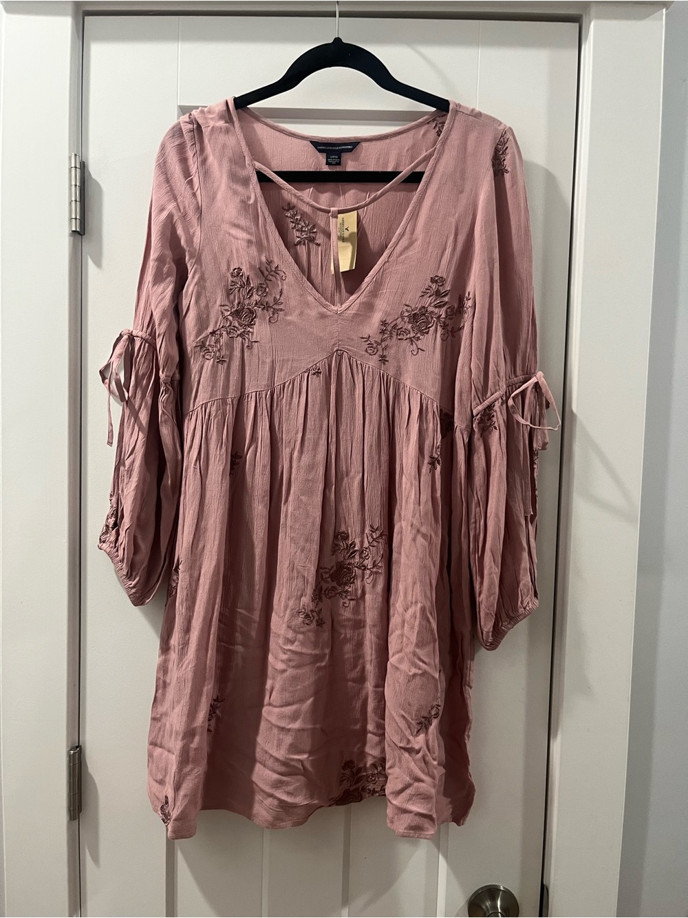 Boho Festival American Eagle Blush Embroidered V-Neck Tunic Mini Dress Small NWT
